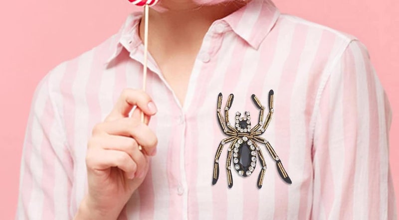 ESH7 2 Pcs Spider Beaded Patches Rhinestone Black Crystal Sew On Sequin Patch Handmade Insect Bead Patch Applique for T-Shirt Handbag Jeans Jackets Shoes Backpack Cap - Image 3
